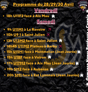 Le programme du week-end 29/04