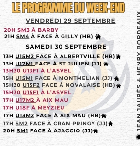 Le programme du week-end 30/09