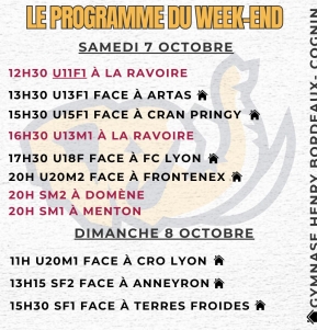 Le programme du week-end 6/10