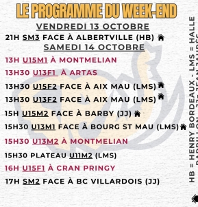 Le programme du week-end 14/10