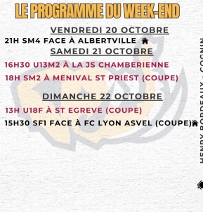 Le programme du week-end 21/10