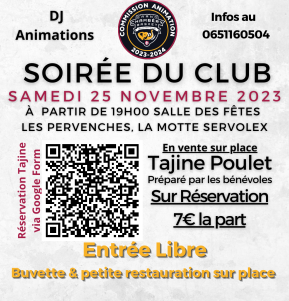 Soirée du club le 25/11 à 19H