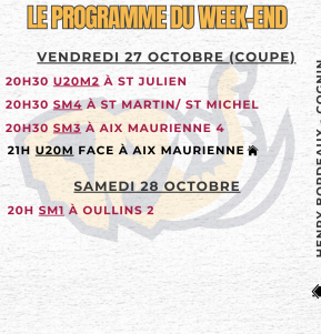 Le programme du week-end 28/10