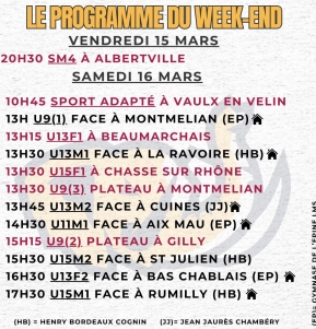 Le programme du Week-end 16/03