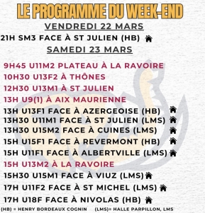 Le programme du WE 23/03 🏀